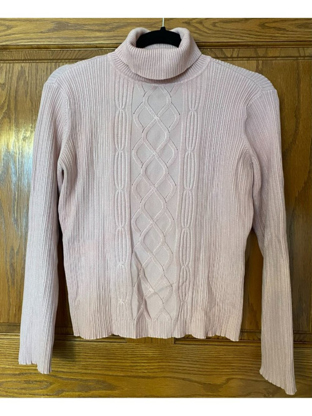 New York & Company Pink Ribbed/Cable Knit Turtleneck Long Sleeve Size M